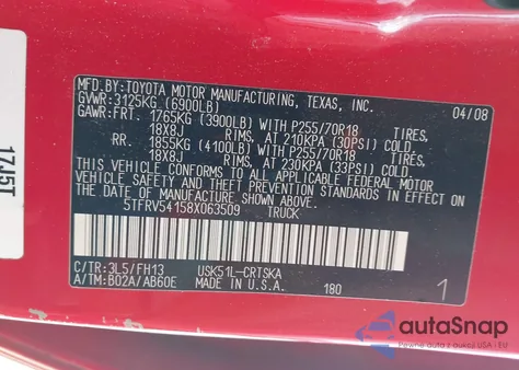 2008 Toyota Tundra Sr5 5.7L V8 from USA, damaged, VIN 5TFRV54158X063509